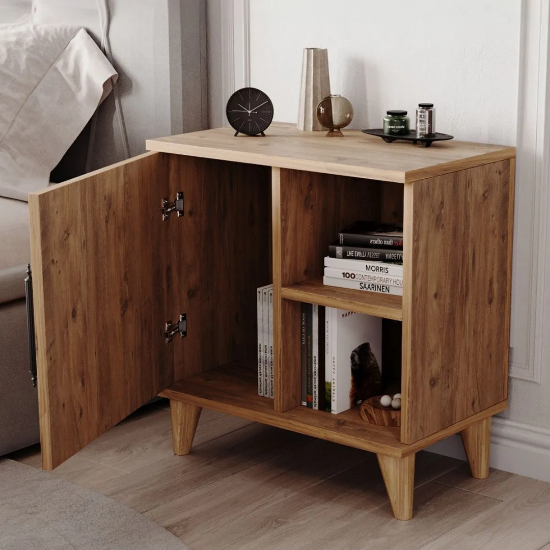 Enda Home Kommen Tek Kapaklı 2 Bölmeli Komodin Atlantik Çam