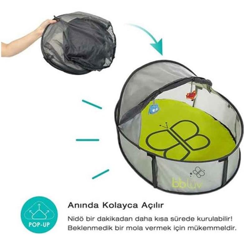 bblüv Nidö Mini 2'si 1 Arada Seyahat ve Oyun Çadırı Gri