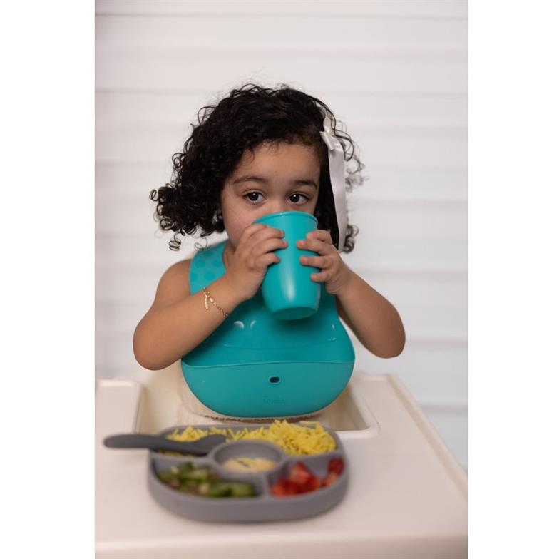 bblüv Pöket 2'li Katlanabilir Silikon Önlük ve Kaşık Seti Yeşil-Gri