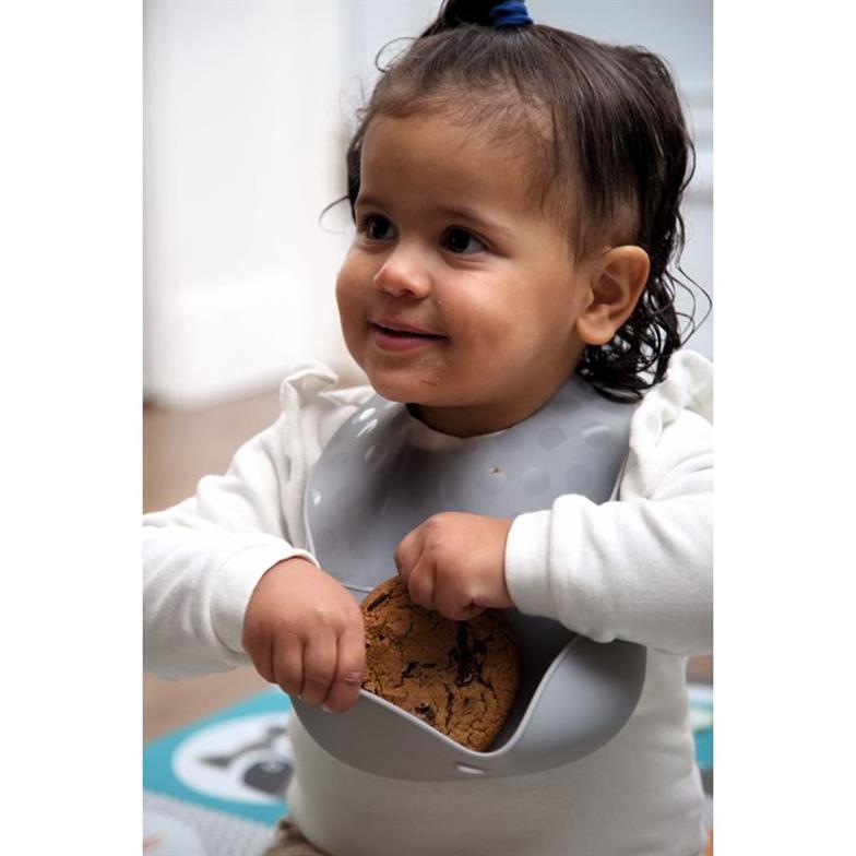 bblüv Pöket 2'li Katlanabilir Silikon Önlük ve Kaşık Seti Mavi-Gri