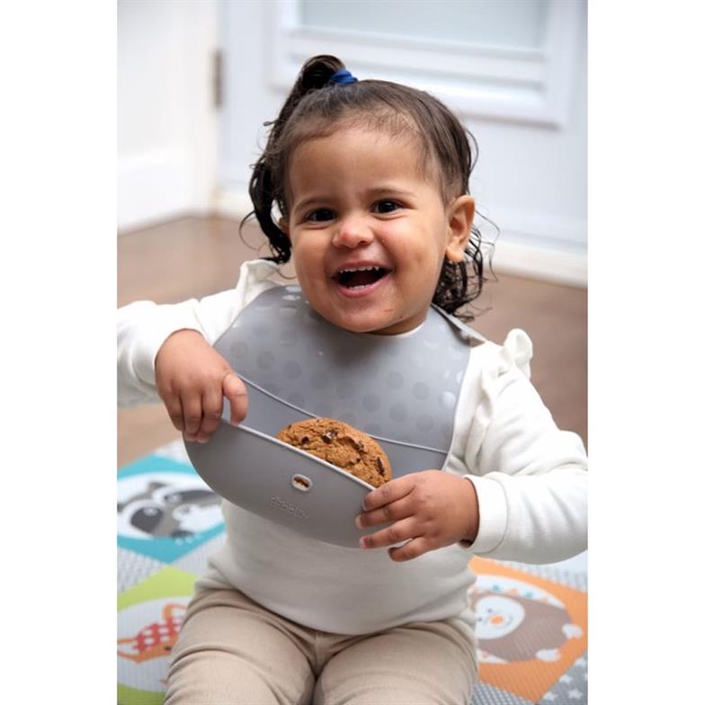 bblüv Pöket 2'li Katlanabilir Silikon Önlük ve Kaşık Seti Mavi-Gri