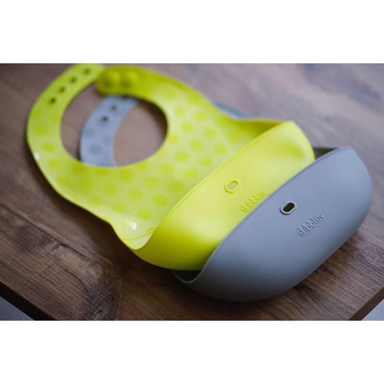 bblüv Pöket 2'li Katlanabilir Silikon Önlük ve Kaşık Seti Yeşil-Gri