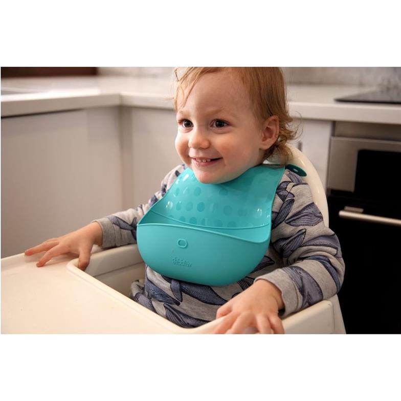 bblüv Pöket 2'li Katlanabilir Silikon Önlük ve Kaşık Seti Mavi-Gri