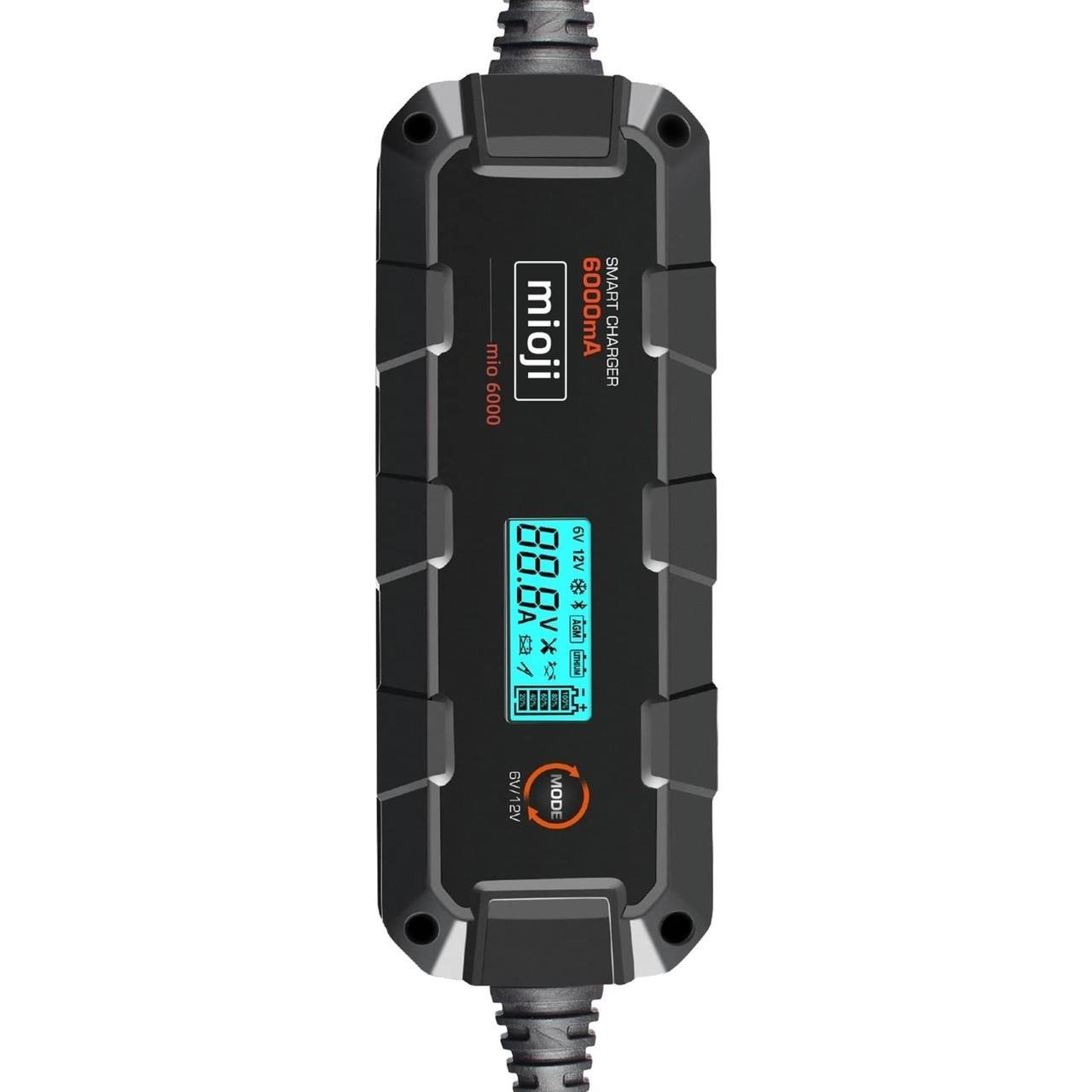 Mioji Mio 6000 6A 6V ve 12V Araba Şarj, Akü Bakım, Damlama Şarj Cihazı ve Motosiklet, ATV, Lityum ve Derin Döngülü Aküler için Kükürt Giderici Akıllı Akü Şarj Cihazı