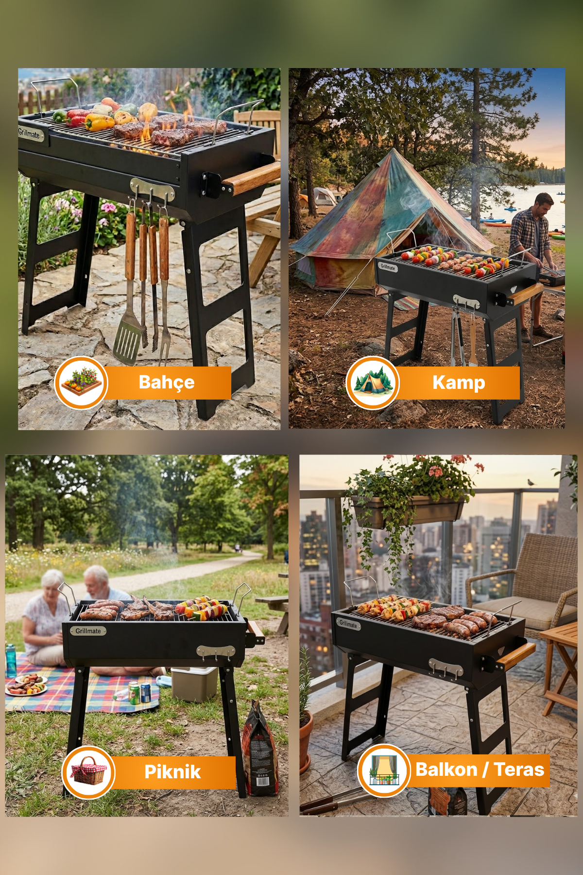 Grillmate GM60KA Asansörlü Döküm Izgaralı Katlanır Barbekü Mangal