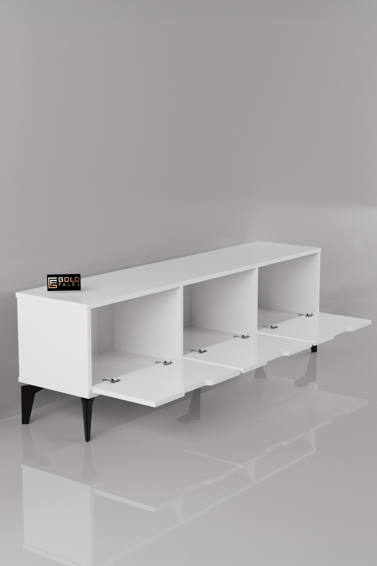 Reyo Falez Royal TV Sehpası 160 cm TV Ünitesi Kapaklı Modern Şık Minimal Salon Konsolu 5091 Beyaz