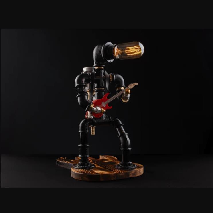 Rustik Atölye Rockstar Masa Lambalı Lampenser İçki Musluğu Koyu Ceviz