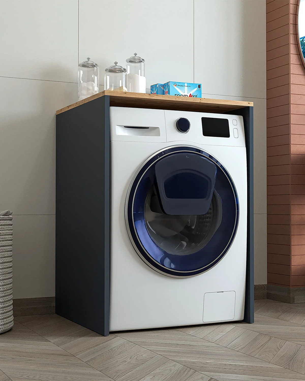 RoomArt Çamaşır Makinesi Dolabı Kurutma Makinesi Dolabı Antasit-Atlantik Çam