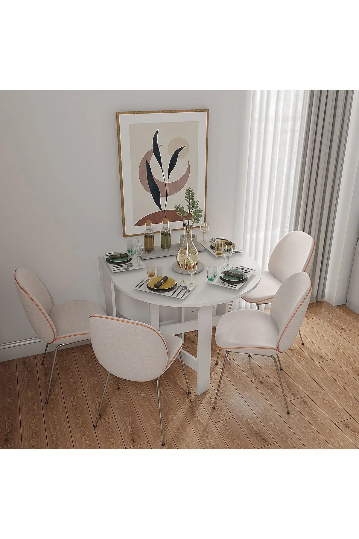 Ankara Orman Ürünleri 145x90cm Pratik Katlanır Açılır Kapanır Yuvarlak Mutfak Yemek Çalışma Masası %100 MDF
