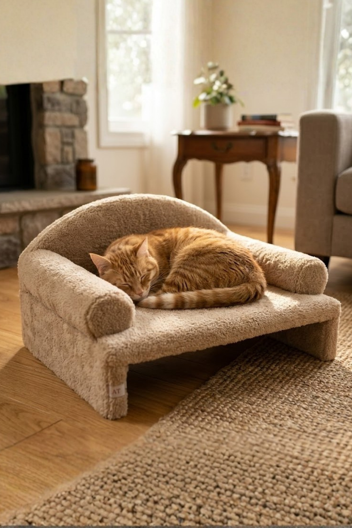 Reyo Pet Peluş Kedi Oturma Koltuğu Kedi Yatağı Bej