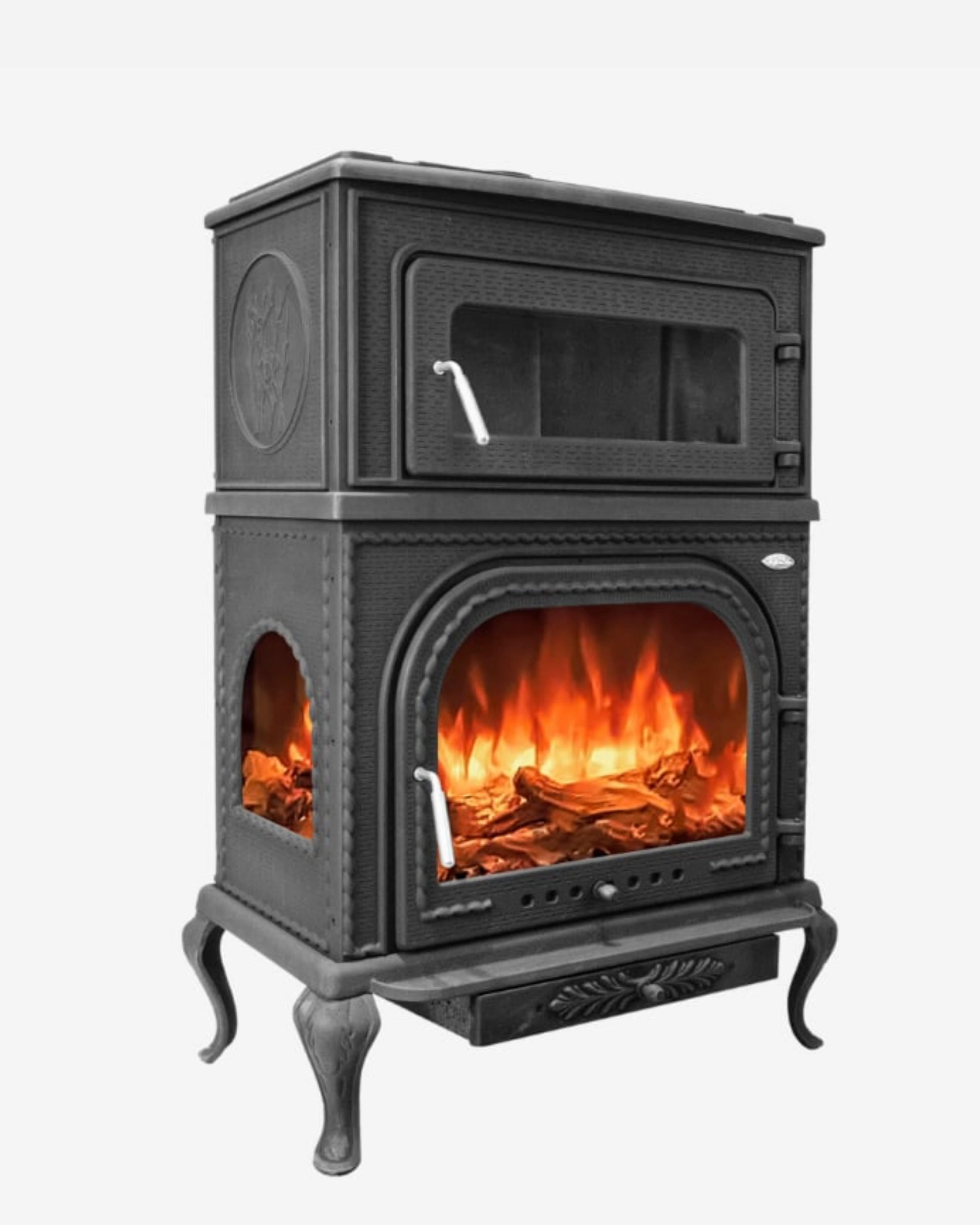 Reyo Stove Abant Üç Camlı Yan Kapak Fırınlı Döküm Şömine Soba