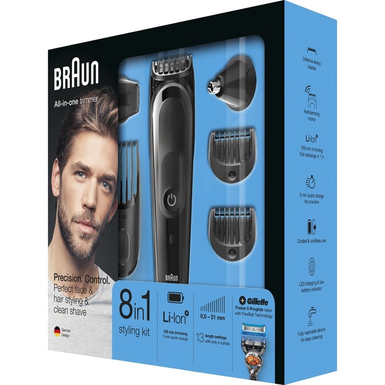 Braun MGK 5060 Şarjlı Erkek Bakım Kiti 7in1 Kablosuz Şekillendirici - Siyah + Gillette Fusion ProGlide