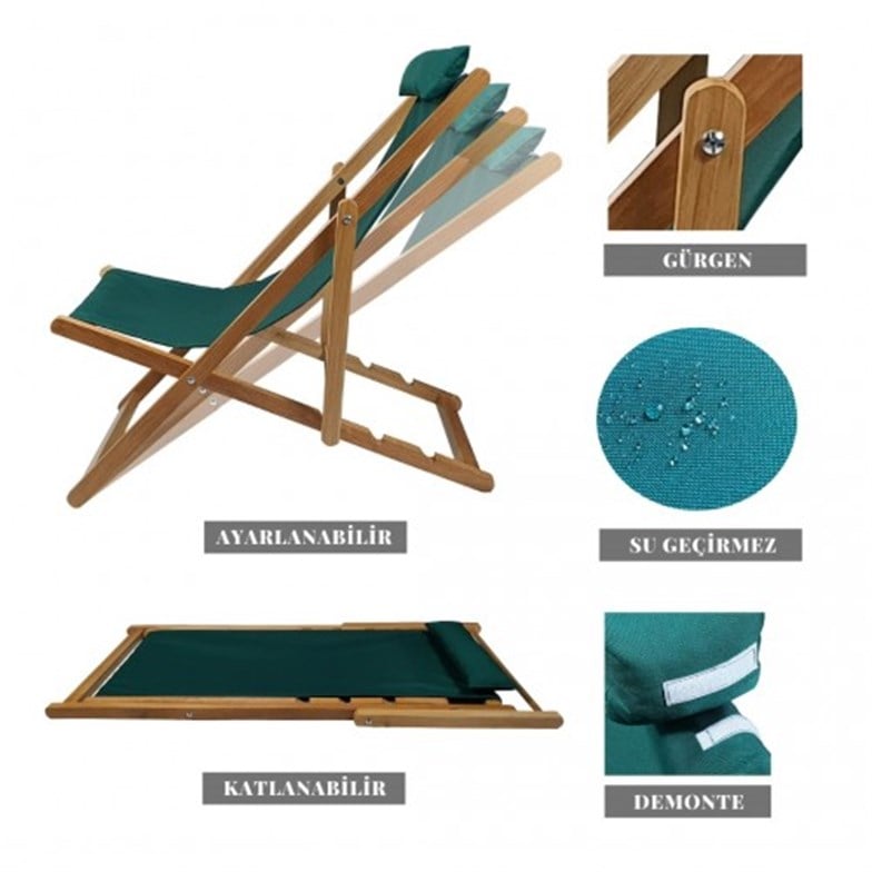 Bysay Ahşap Katlanabilir Taşınır Bahçe Sandalyesi Plaj Bahçe Teras Balkon Şezlongu Gri