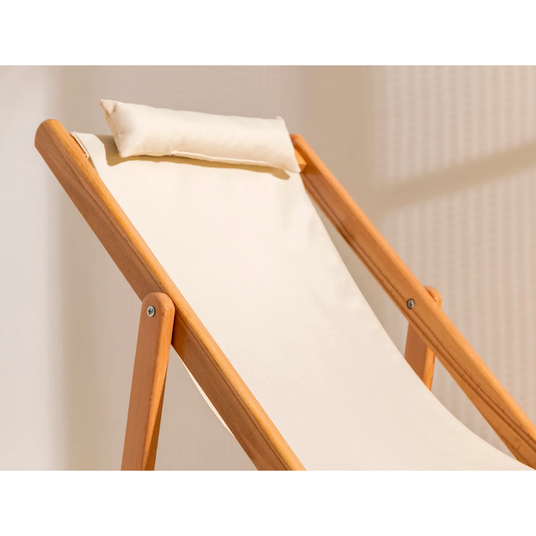 Bysay Ahşap Katlanabilir Taşınır Bahçe Sandalyesi Plaj Bahçe Teras Balkon Şezlongu Krem