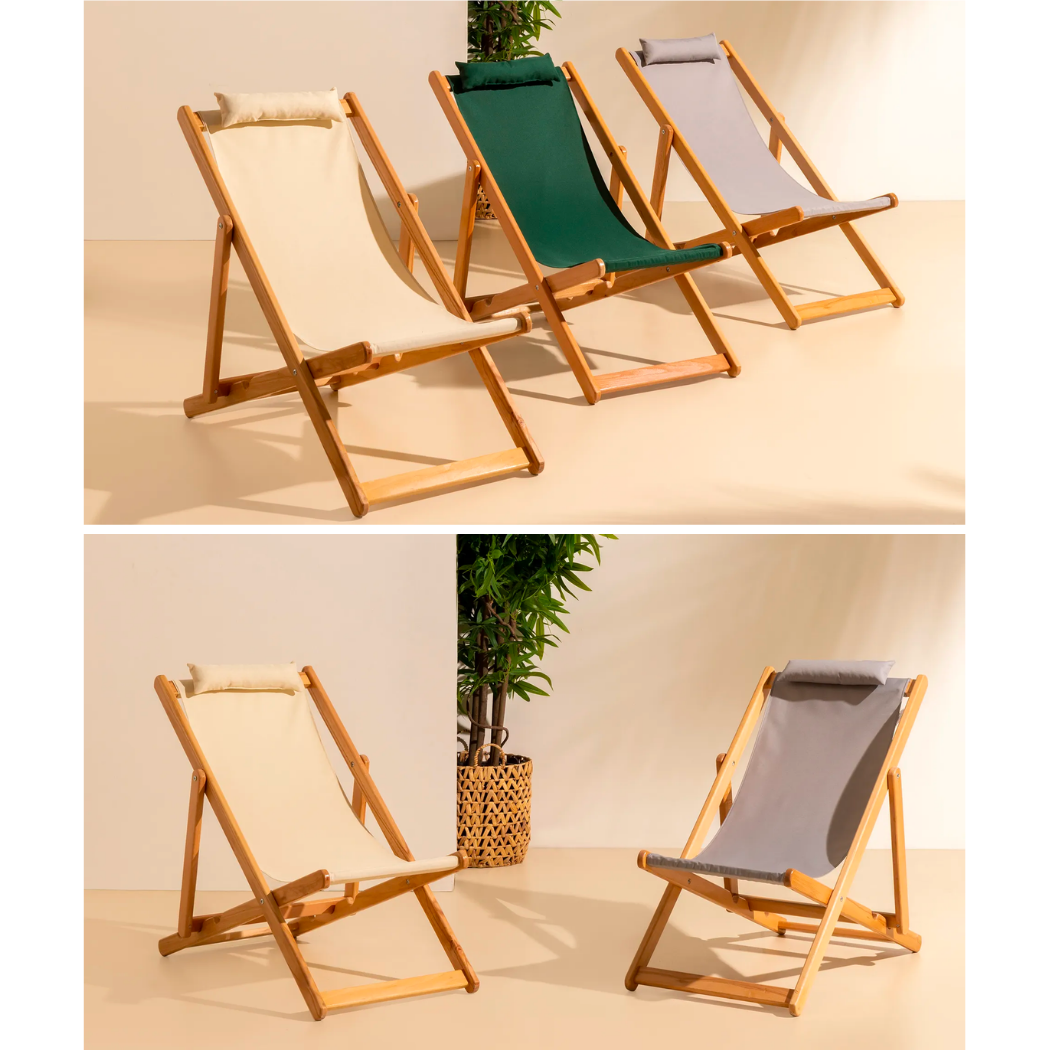 Bysay Ahşap Katlanabilir Taşınır Bahçe Sandalyesi Plaj Bahçe Teras Balkon Şezlongu Krem