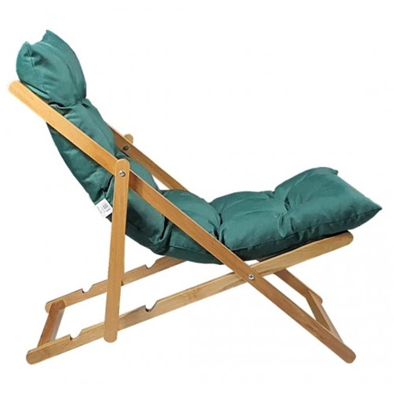 Bysay Ahşap Katlanabilir Taşınır Puf Minderli Şezlong Yeşil
