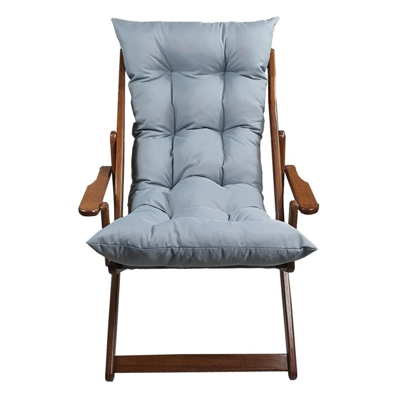 Bysay Ahşap Katlanabilir Taşınır Puf Minderli Kollu Şezlong. Plaj, Bahçe, Için 3 Lü Set (Ceviz-Gri) SMMK27102202