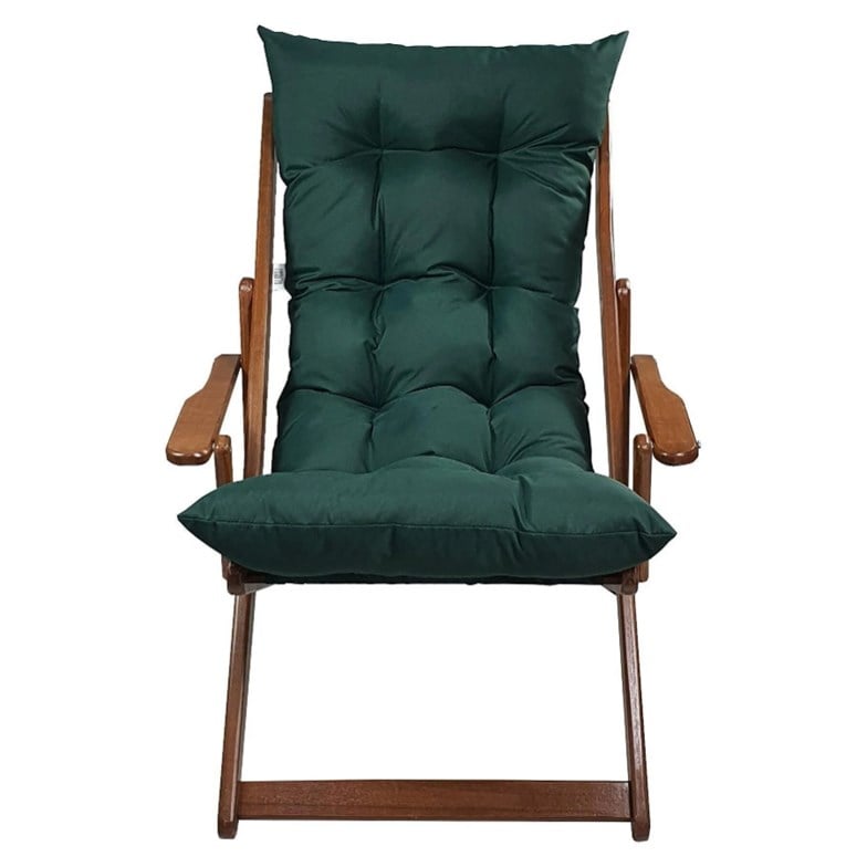 Bysay Ahşap Katlanabilir Taşınır Puf Minderli Kollu Şezlong. Plaj, Bahçe Için 3 Lü Set (Ceviz-Yeşil) SMMK27102202
