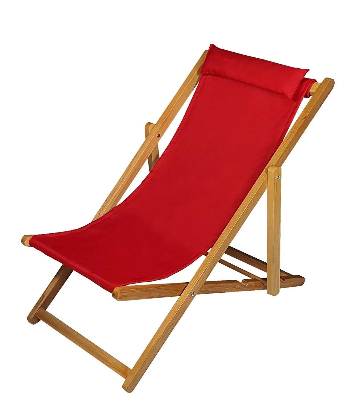 Bysay Ahşap Katlanabilir Taşınır Şezlong. Plaj, Bahçe, Teras, Balkon Şezlong 3 Lü Set Kırmızı