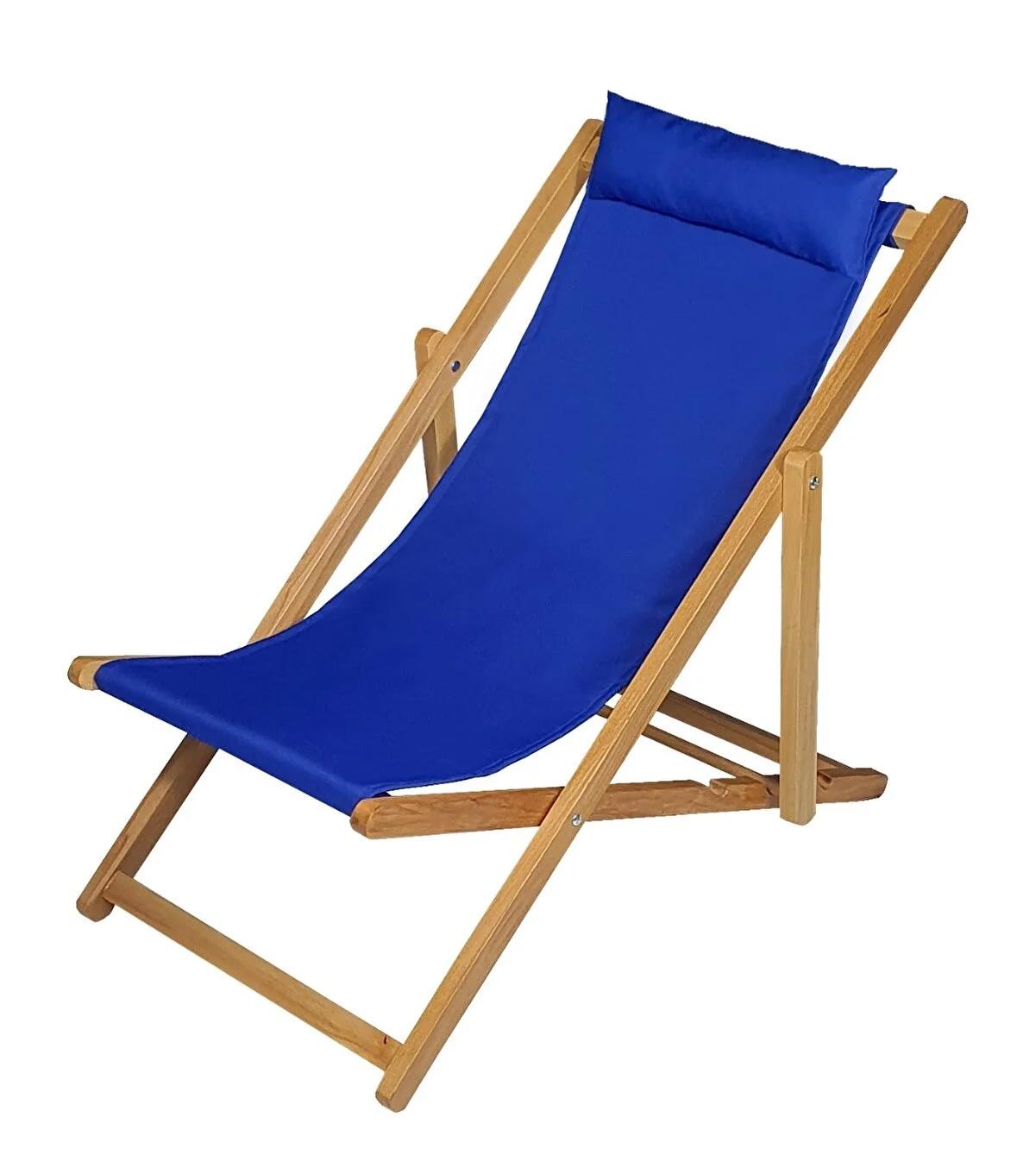 Bysay Ahşap Katlanabilir Taşınır Şezlong. Plaj, Bahçe, Teras, Balkon Şezlong 3 Lü Set Mavi