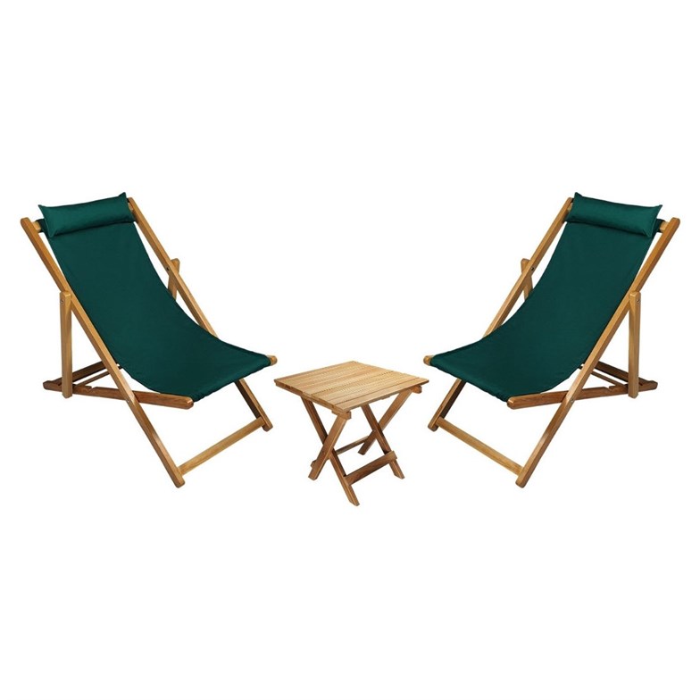 Bysay Ahşap Katlanabilir Taşınır Şezlong. Plaj, Bahçe, Teras, Balkon Şezlong 3 Lü Set (Haki)