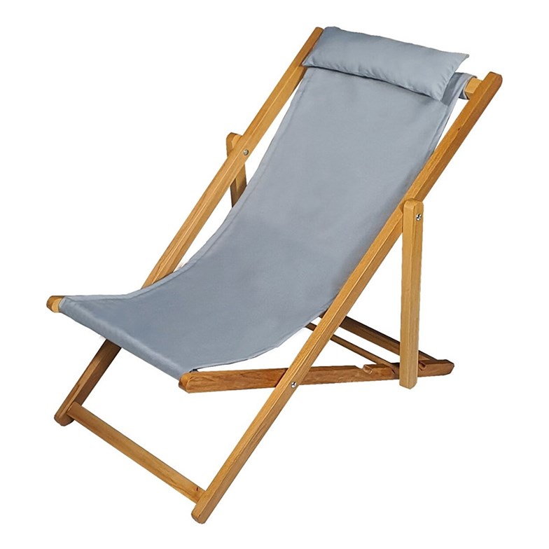 Bysay Ahşap Katlanabilir Taşınır Şezlong Plaj Bahçe Teras Balkon Şezlongu 3'lü Set Gri 