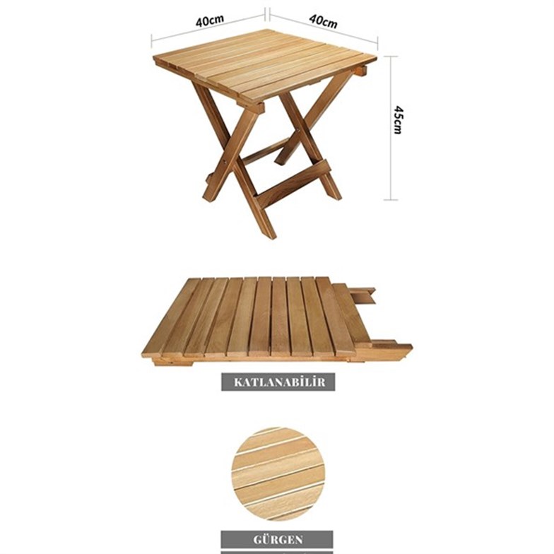 Bysay Ahşap Katlanır Taşınır Puf Minderli Şezlong Plaj Bahçe Tera Balkon İçin 3'lü Set Gri