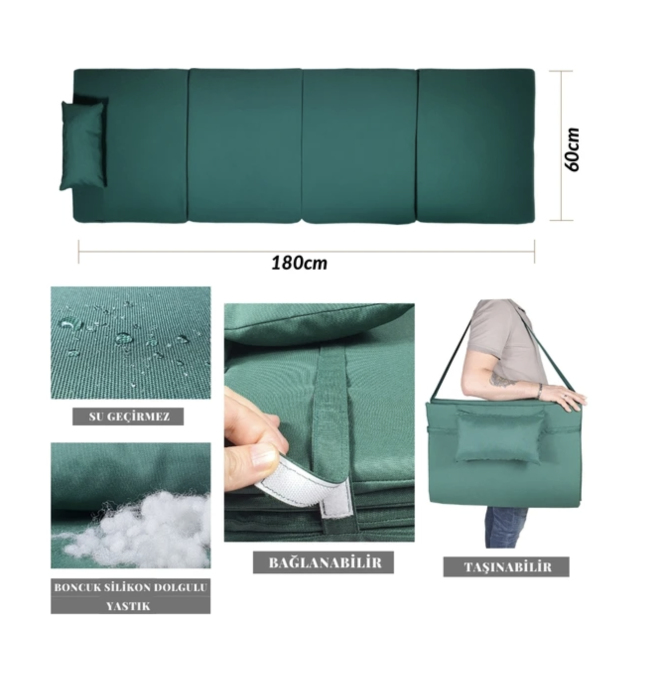 Bysay Taşınabilir Katlanır Plaj Havuz Şenzlongu Kamp Yatağı Minderi Gri SM5721006