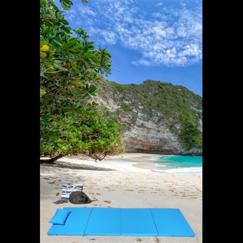 Bysay Taşınabilir Katlanır Plaj Havuz Şenzlongu Kamp Yatağı Minderi Açık Mavi