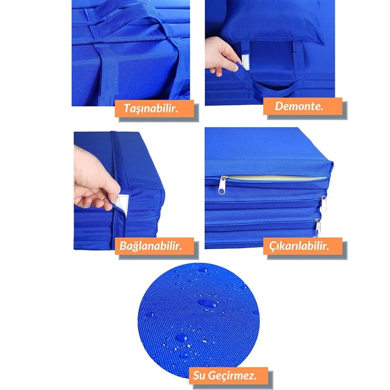 Bysay Taşınabilir Katlanır Plaj Havuz Şenzlongu Kamp Yatağı Minderi (MAVİ)