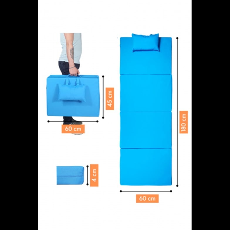 Bysay Taşınabilir Katlanır Plaj Havuz Şenzlongu Kamp Yatağı Minderi Açık Mavi