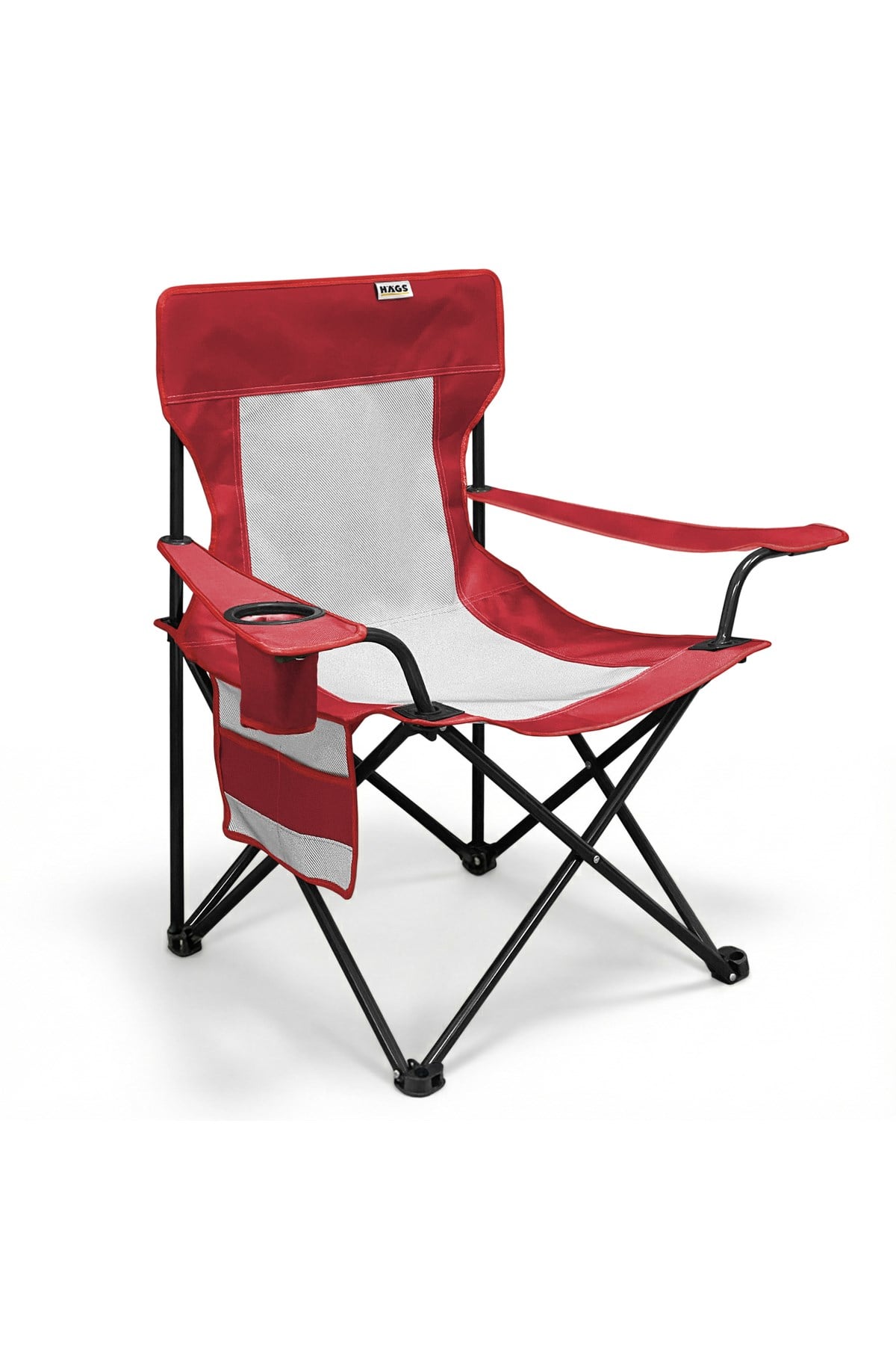 Haegs Kamp Sandalyesi, Outdoor, Plaj ve Piknik için Katlanır Kamp Sandalyesi, Bardak Tutuculu, Extra Destekli, 120 Kg Taşıma Kapasiteli, Standart Boy - Kırmızı