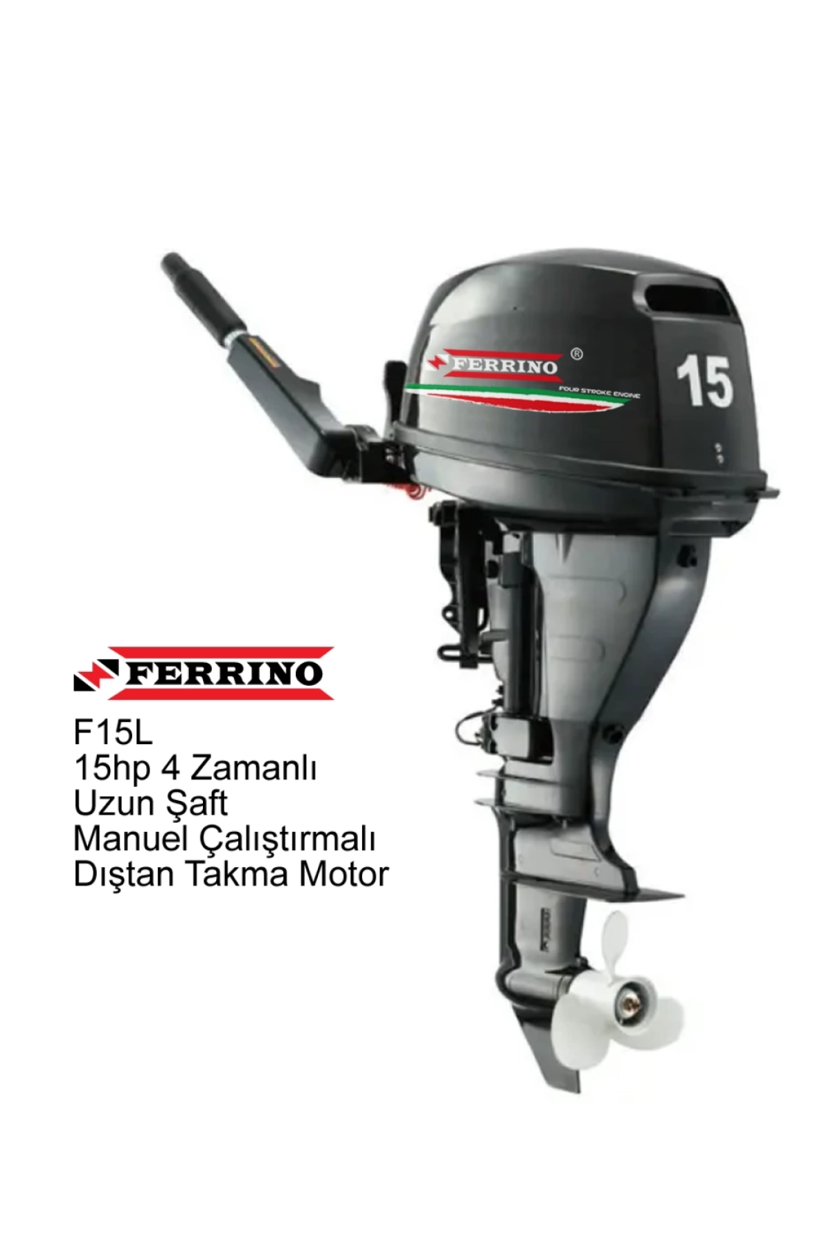 Ferrino 15hp 4 Zamanlı Uzun Şaft Manuel Çalıştırmalı Dıştan Takma Deniz Motoru