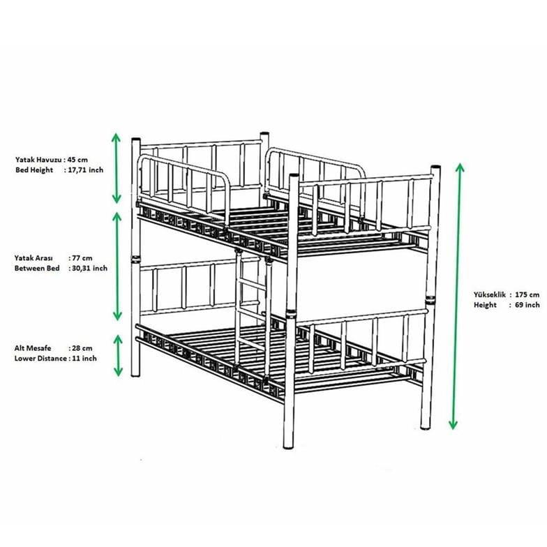 Argimo Zambak Genç Çocuk Yatak Odası Beyaz Metal Ranza 90X200