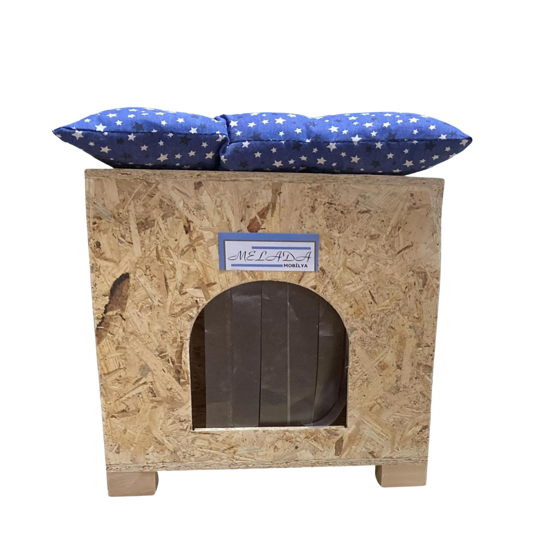 Melada Kedi Evi Dış Ortam Uygun Ahşap Kedi Evi OSB Minderli 40x37x34 cm