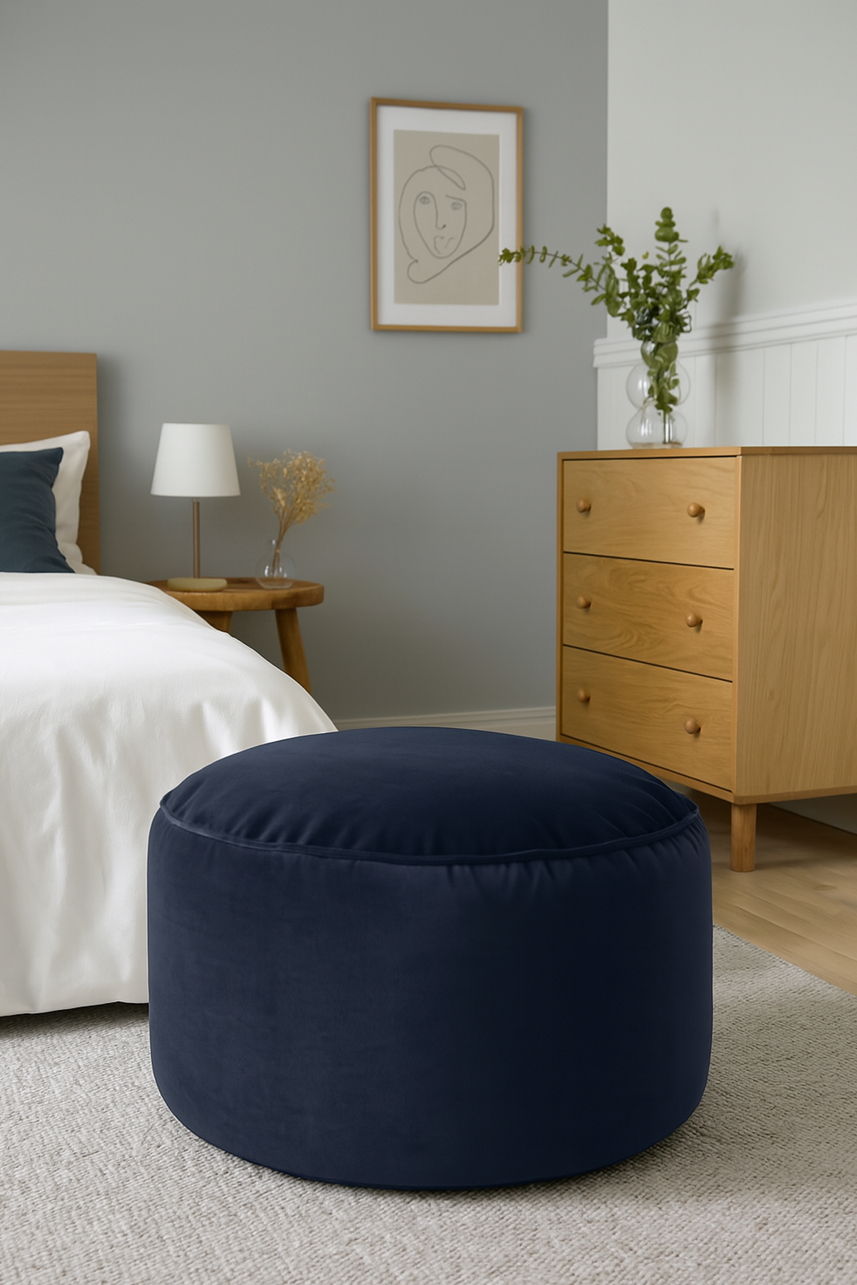 Rengev Rantos Yuvarlak Puf Lacivert