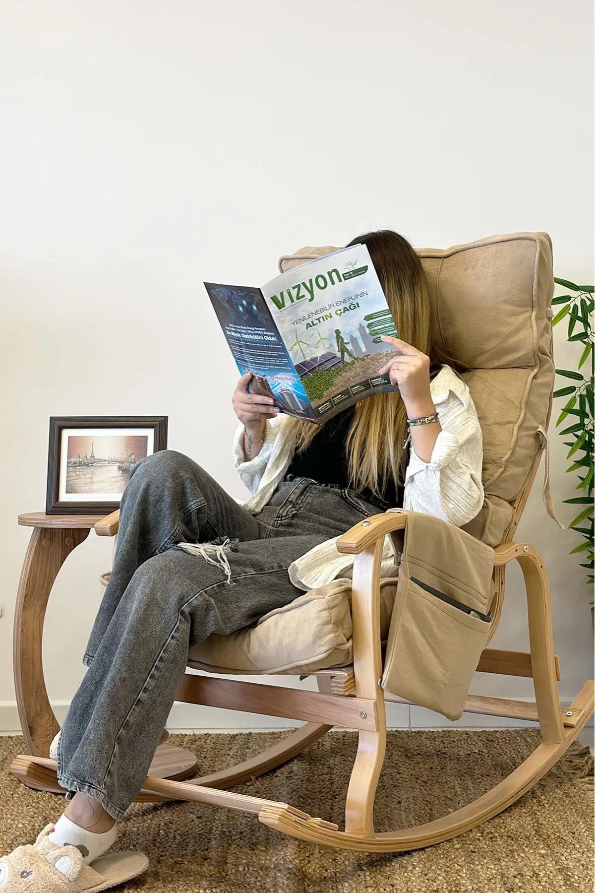 Reyo Santorini Kapitoneli Tv Koltuğu Baba Koltuğu Sallanan Sandalye Emzirme Koltuğu Dinlenme Koltuğu Bej