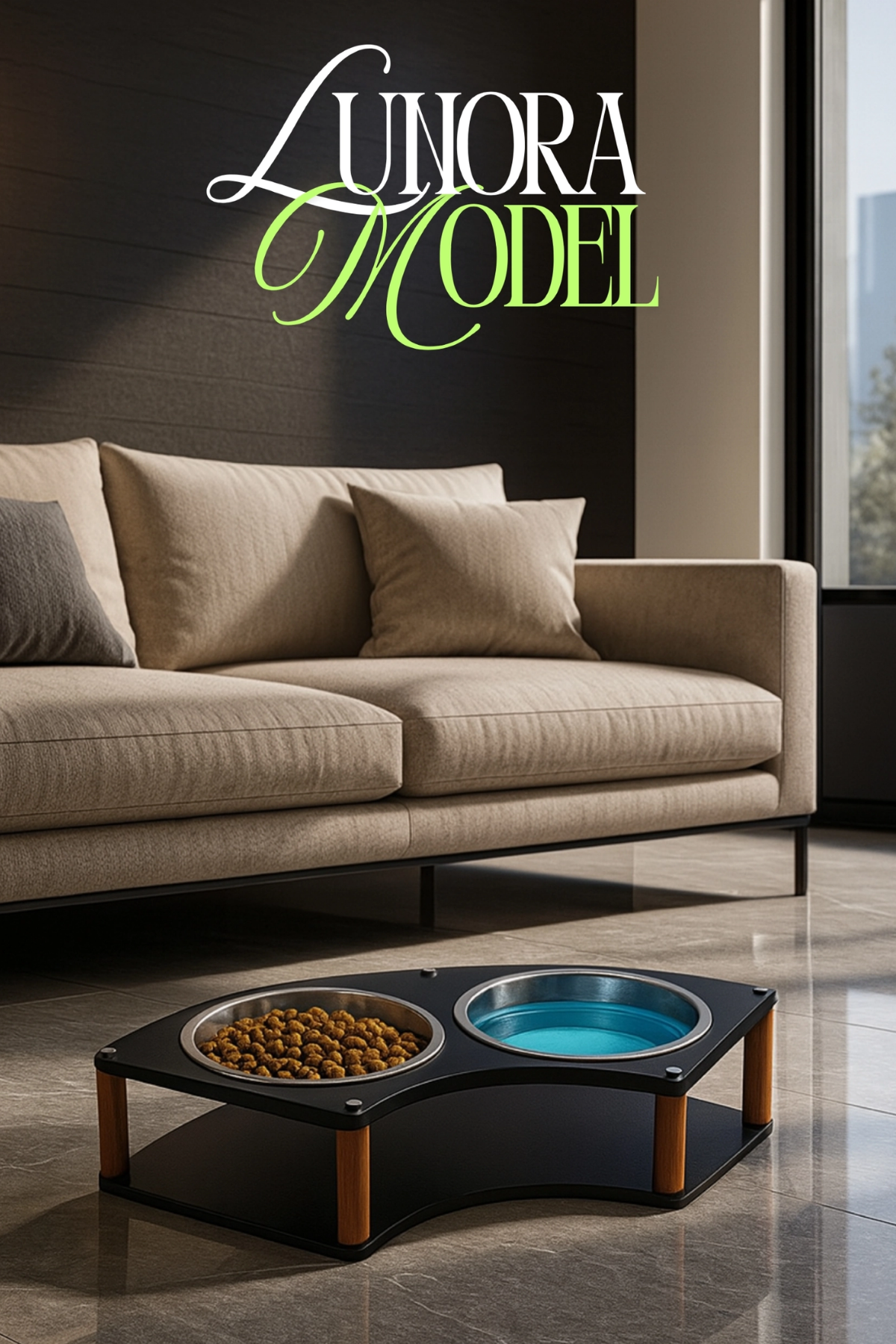 Reyo OK-AY Store Lunara Modern Ahşap Demonte Kedi ve Köpek Mama Standı 2'li Paslanmaz Çelik Kaseli Siyah