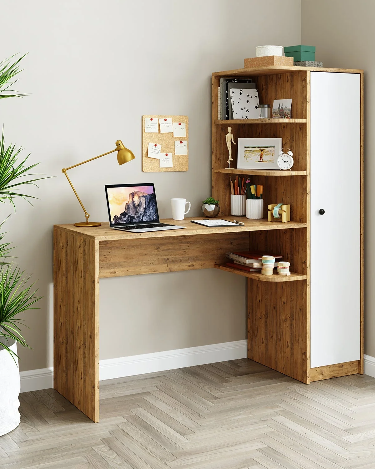 Roomart Roma Raflı Çalışma Masası, Çalışma Ofis Masası Sağ Atlantik Çam