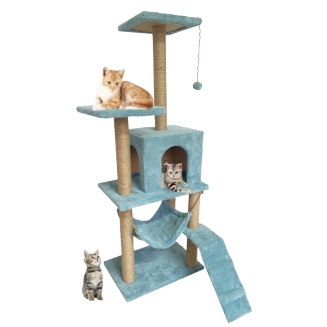 Reyo Pet B-07 Hamaklı Yuvalı Lüx Kedi Tırmalama Oyun Evi Turkuaz