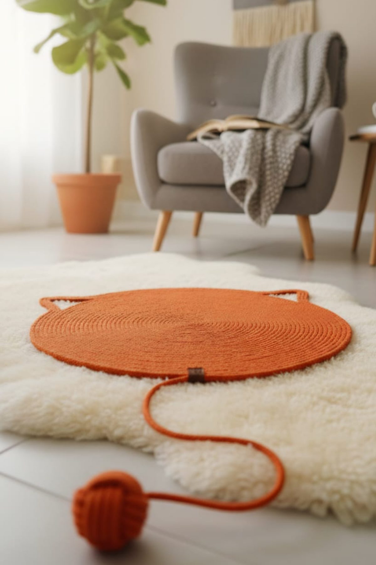Reyo Pet El Yapımı Oyuncaklı Kedi Tırmalama Matı Tress İpli Turuncu