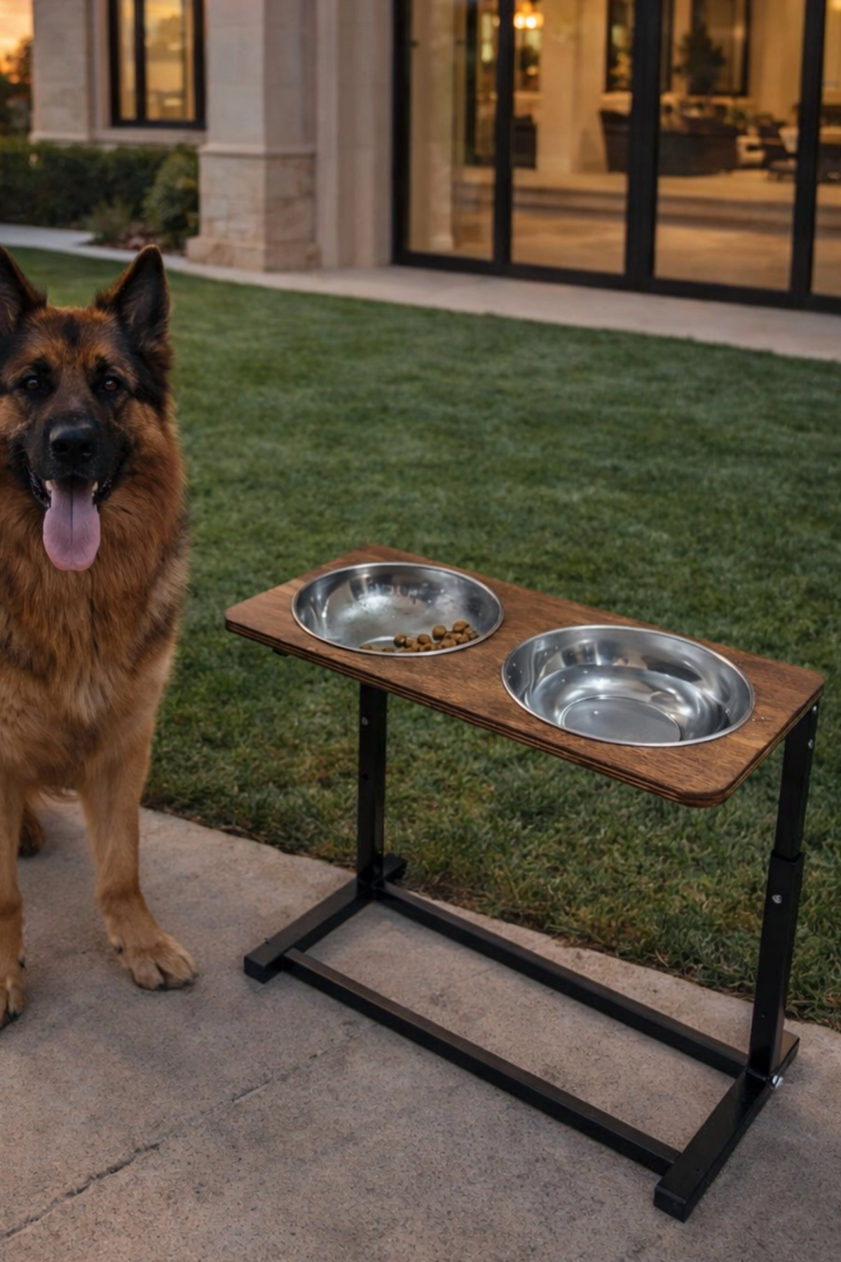 Reyo OK-AY Store Aybisev 2 Model XL Büyük Irk Köpekler İçin Yüksekliği Ayarlanabilir Mama Su Standı Ceviz