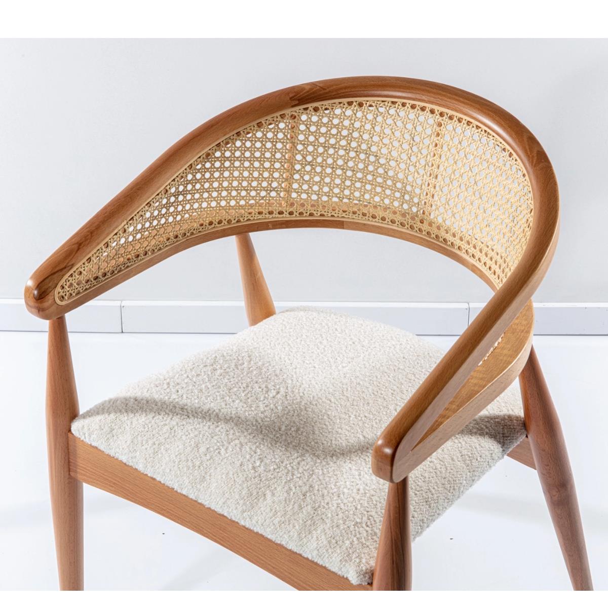 Reyo Gazel Hasırlı Ahşap Sandalye, Yemek Odası Sandalyesi, Modern Sandalye, Doğal Hazeran Sandalye Naturel