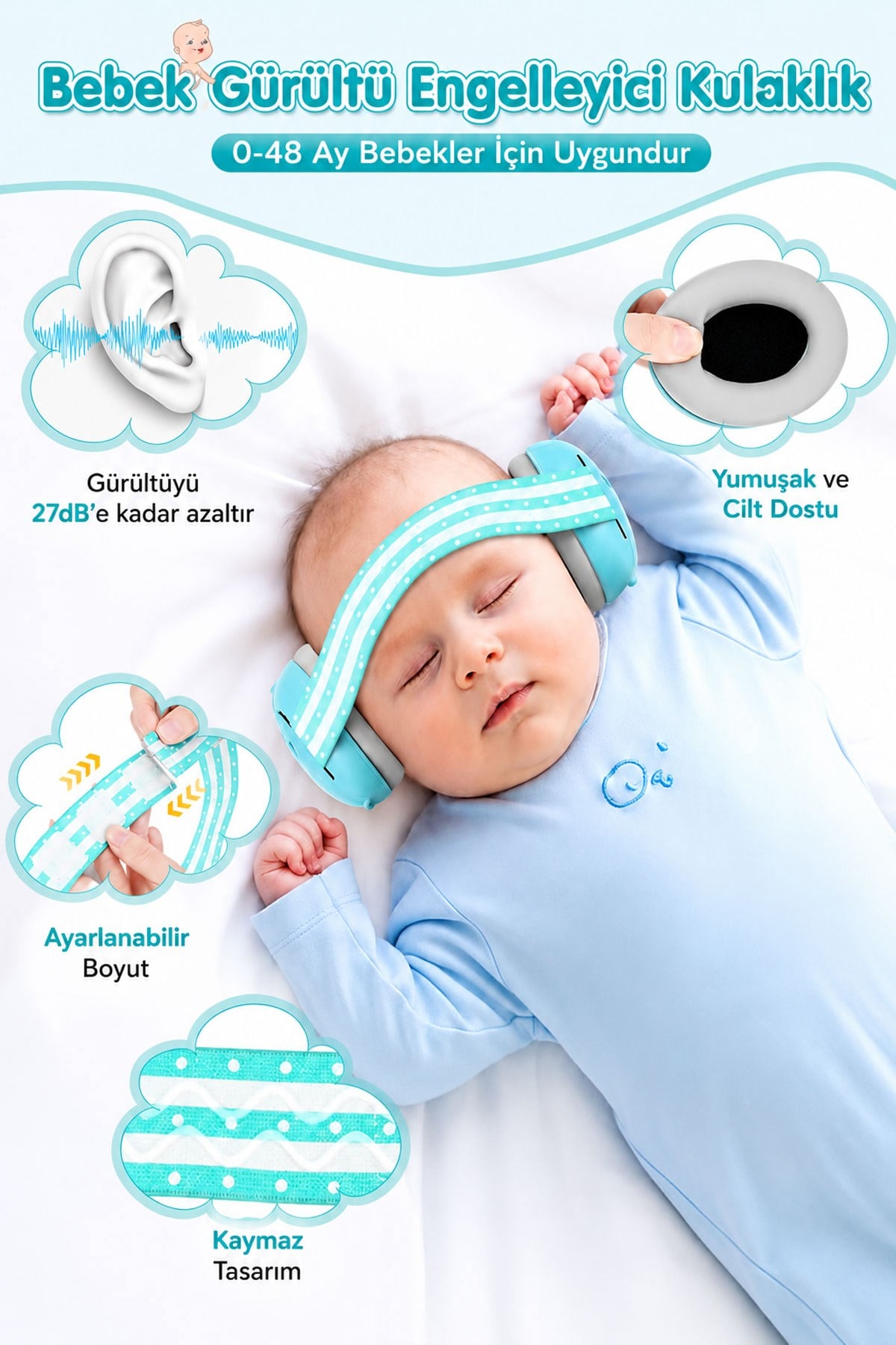 Reyo Bebek Gürültü Önleyici Kulaklık, İşitme Koruyucu Bebek Kulaklığı, Konser, Uçak, Seyahat, Düğün ve Maç İçin Gürültü Azaltıcı Bebek Kulaklığı 0-4 Yaş Mavi