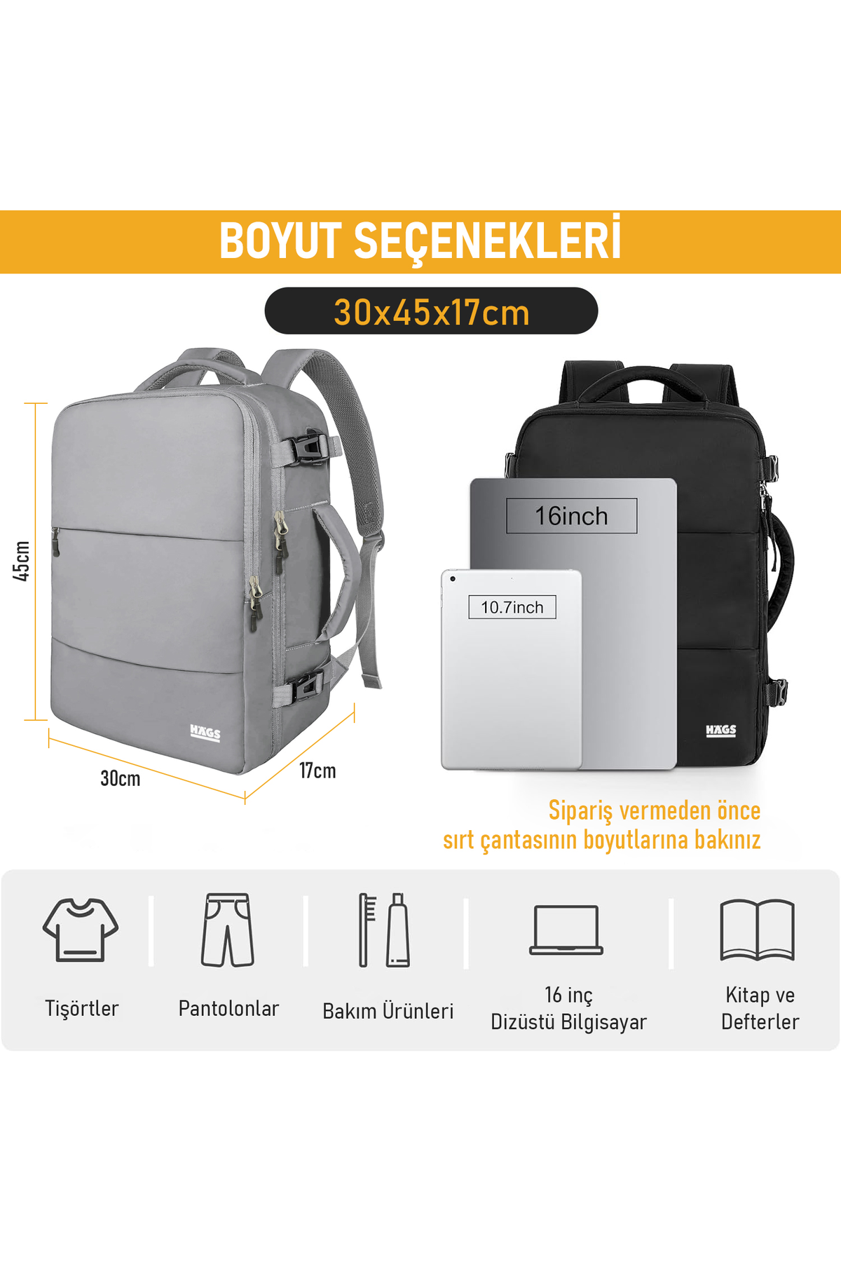 Haegs Seyahat Sırt Çantası, Laptop Sırt Çantası Hafif El Çantası Küçük Bavul Valiz, Uçak Onaylı Bagaj Çantası, Erkek ve Bayan İçin, 15.6 inç Notebook Dizüstü Bilgisayar Macbook Laptop Çantası, Gri