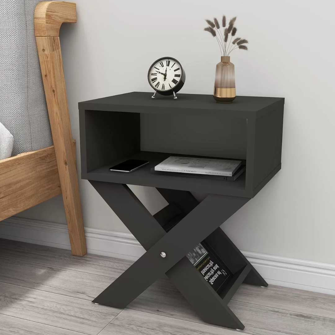 Enda Home X Ayaklı Dergilikli Komodin Kahve Sehpası Antrasit