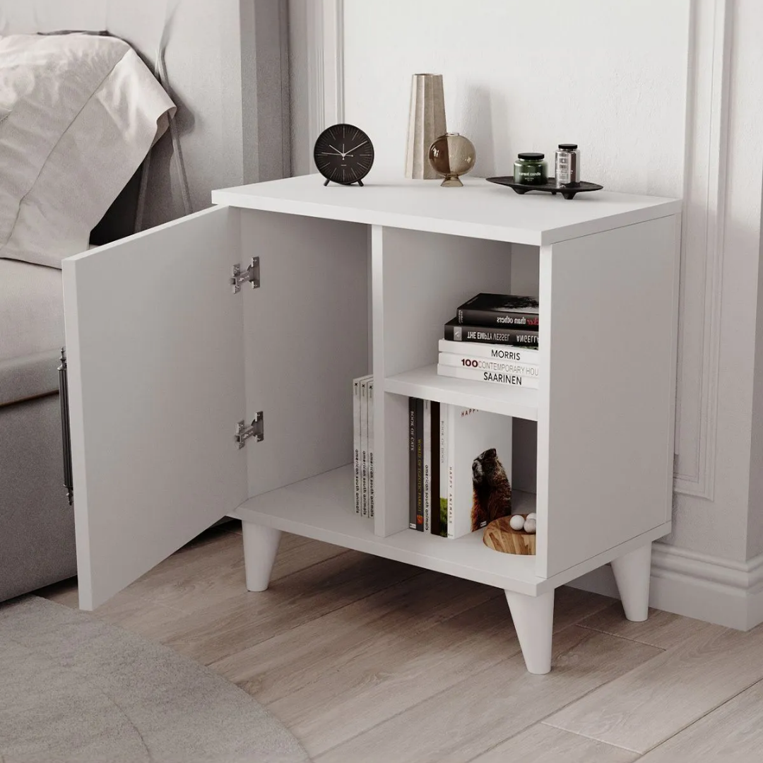 Enda Home Kommen Tek Kapaklı 2 Açık Bölmeli Komodin Beyaz