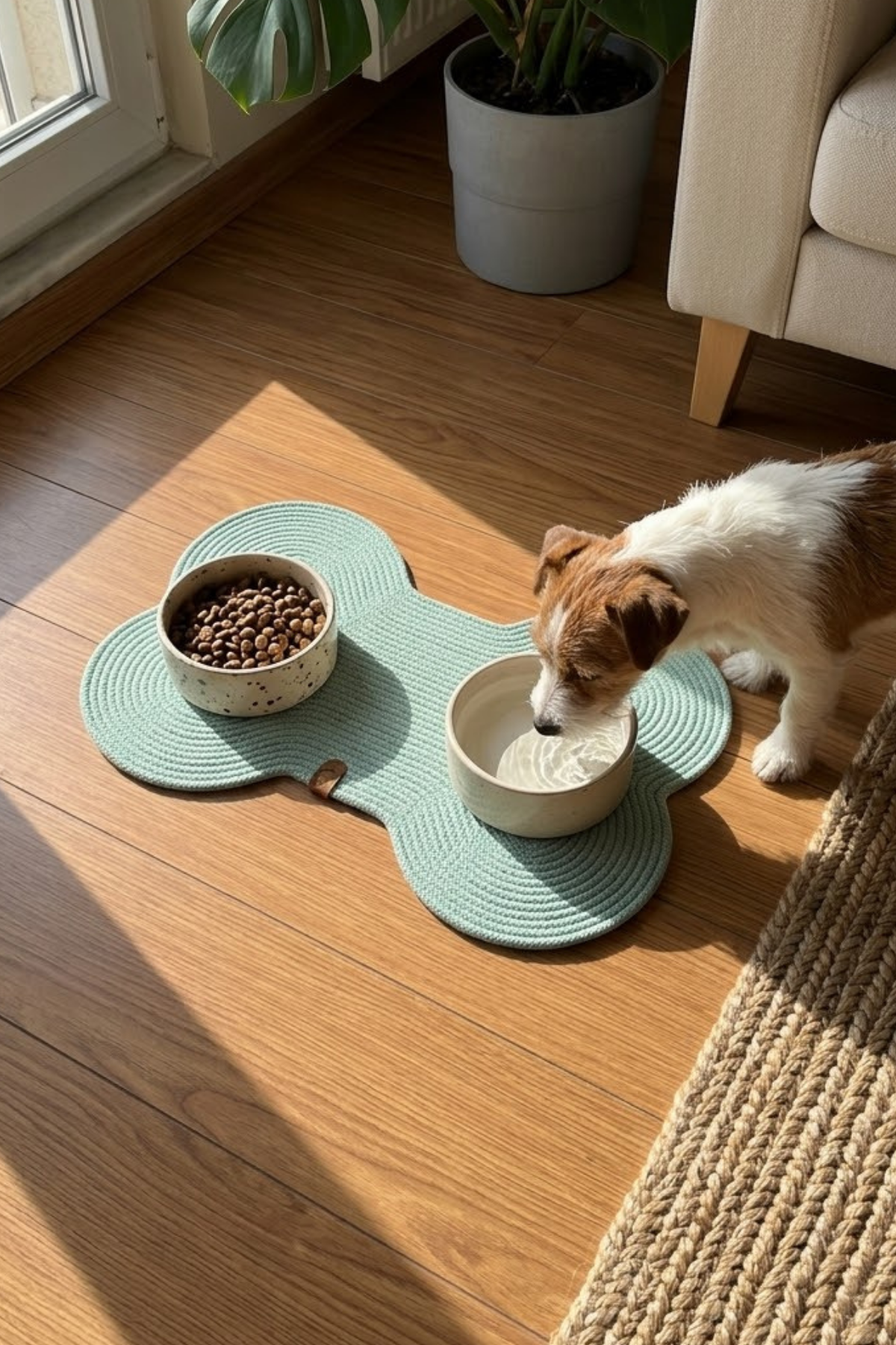 Reyo Pet El Yapımı Kemik Kedi ve Köpek Mama Matı, Kedi Tırmalama Matı, %100 Pamuk İpli - Çağla Yeşili
