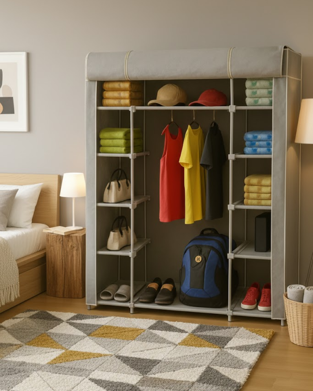 Reyo Teknor Çift Yandan Raflı Bez Dolap Gri