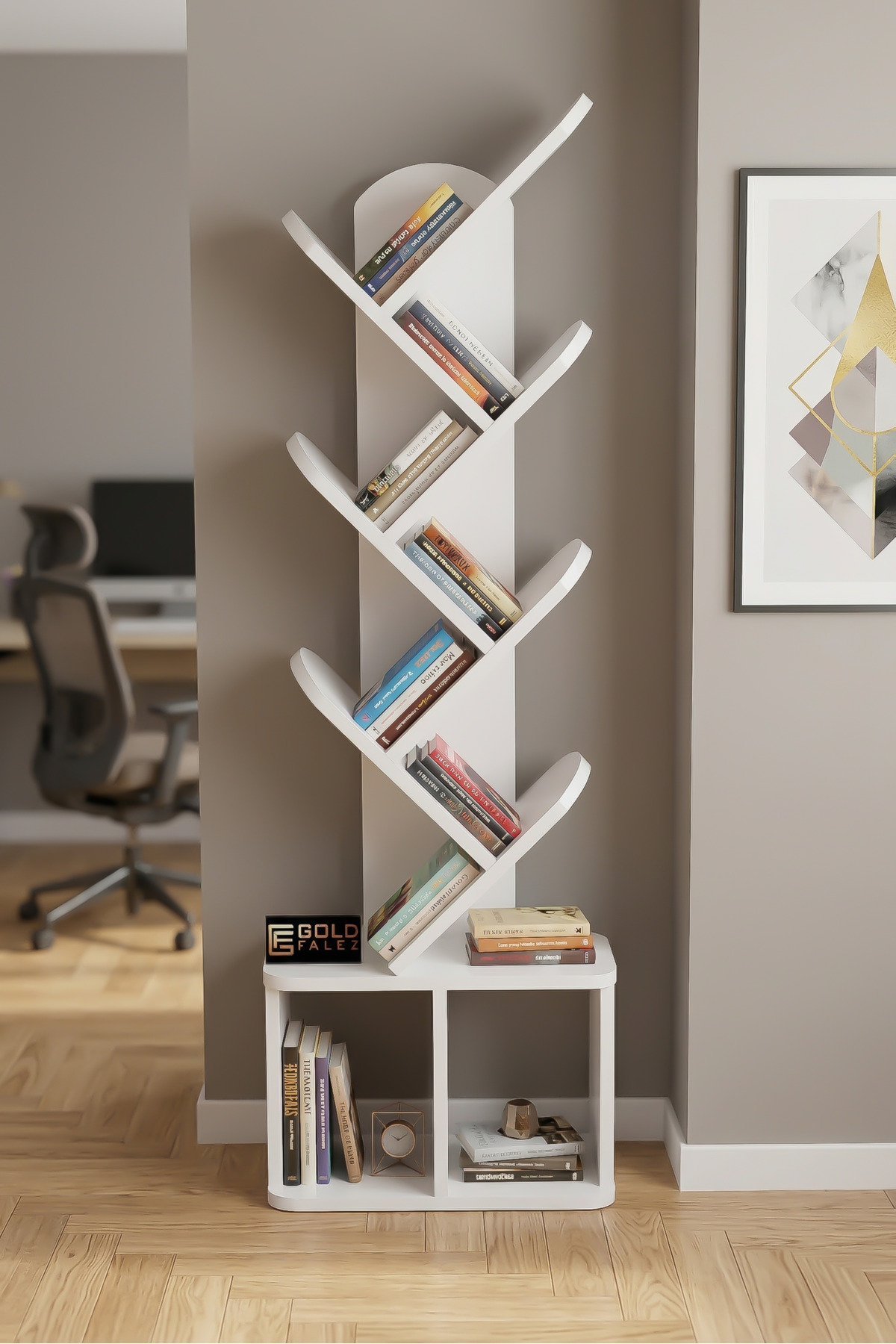 Reyo Falez 10 Raflı Kitaplık Modern Dekoratif Kitap Rafı Çok Katlı Kitap Standı Salon Ofis Organizer 7060 Beyaz